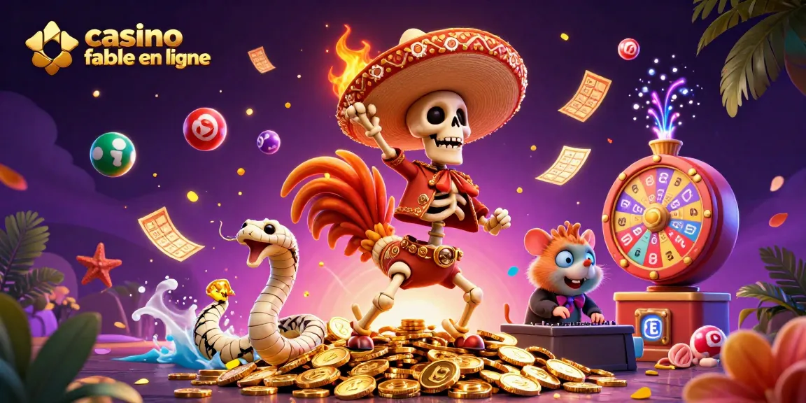 Profitez des gains au casino fiable en ligne avec un coq en fête et des éléments dynamiques.