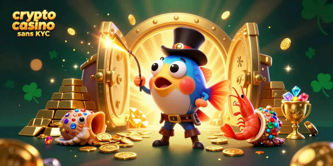 Jouez au casino crypto sans KYC avec une illustration vibrante d'animaux marins et de trésors.