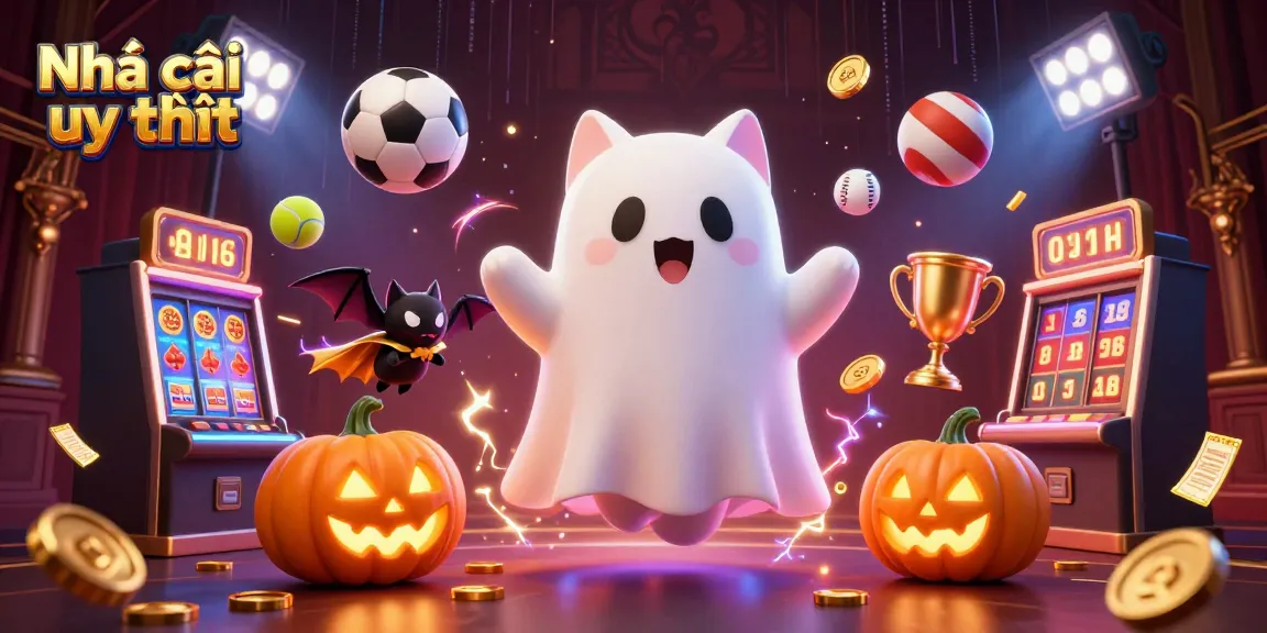 Engage with Nhà cái uy tín at a haunted casino mansion, featuring ghostly characters and sports betting elements.
