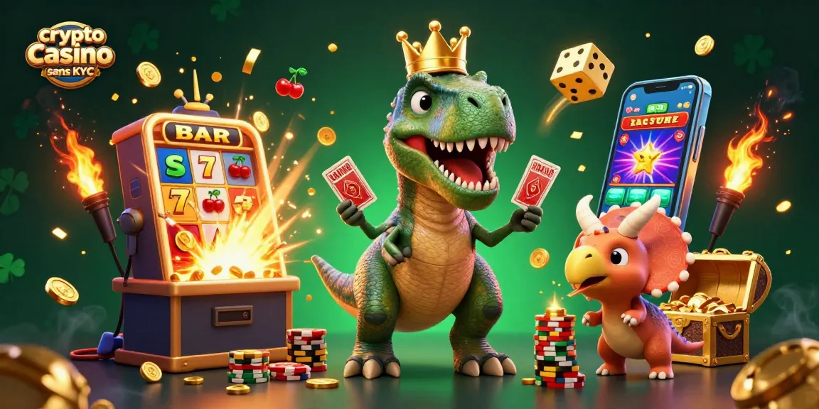 Explorez la scène captivante de crypto casino sans KYC, avec des personnages et des éléments de jeu dynamiques.