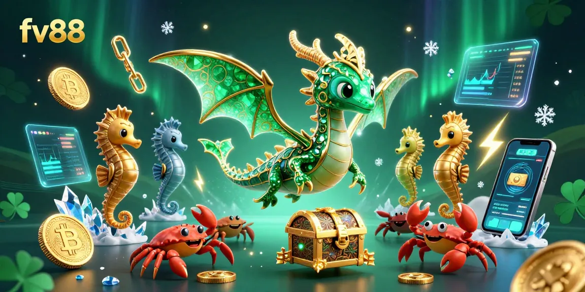 Experience exciting gaming at fv88 with a treasure-laden underwater adventure featuring a sea dragon and crypto elements.