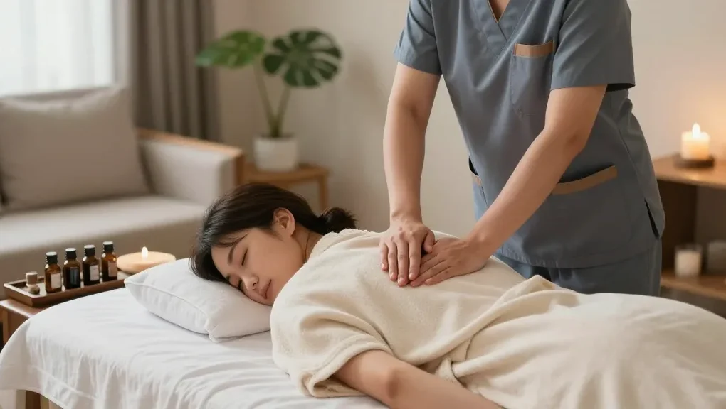 길동출장안마 service with a therapist providing a Swedish massage in a calming home environment.
