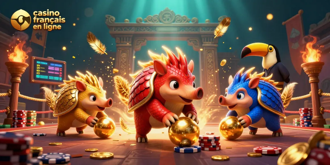 Vivez l'excitation des jeux avec un casino français en ligne, illustré par deux pangolins rivaux en pleine action.