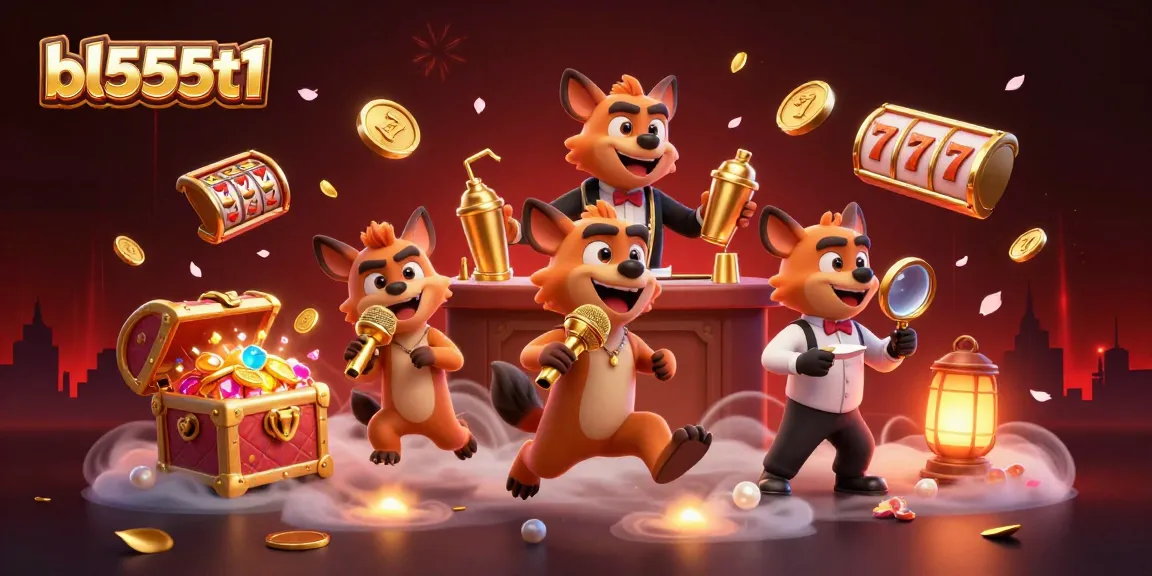 Experience the lively comedy casino club with hyenas in a vibrant bl555t1 illustration, showcasing slots and gold treasures.