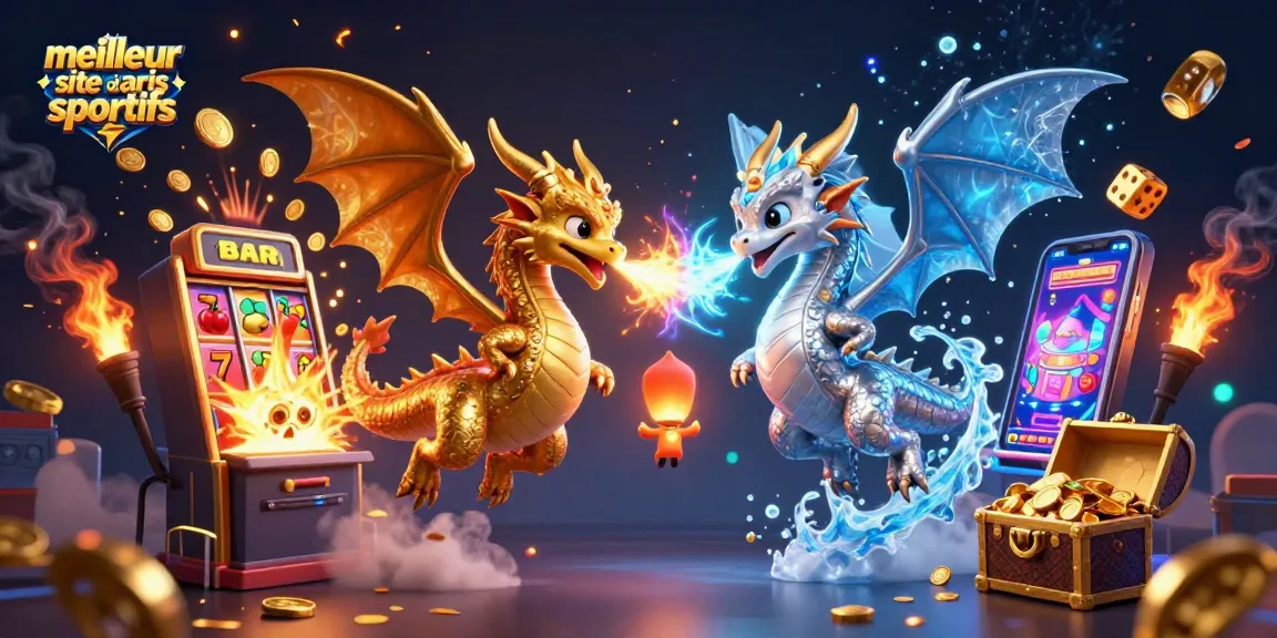 Pariez sur le meilleur site de paris sportifs avec une illustration dynamique des dragons et jeux de casino.